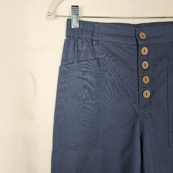 Lintco Linen Simple Button Fly Lagenlook Trousers HEIDI Dusty Blue - Picture 5 of 8